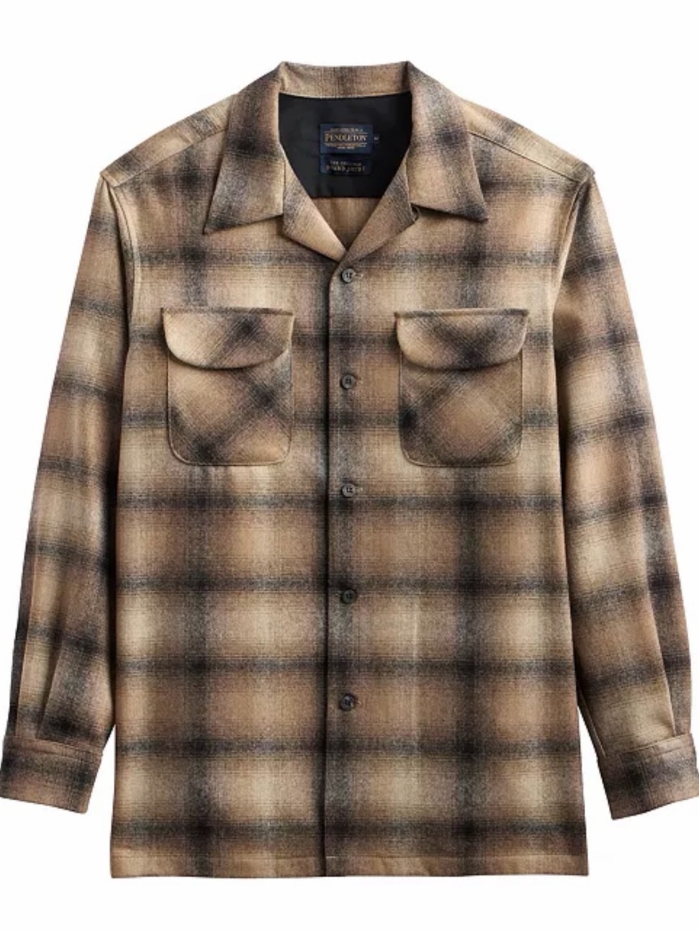Pendleton Beige & Brown Plaid Wool Shirt Jacket